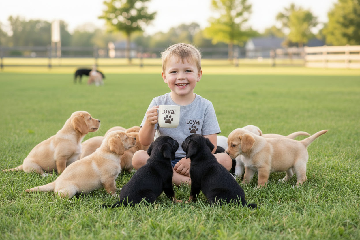 Loyal Pup legyen a bögrére írva és a pólóján legyen a loyal pup logóm