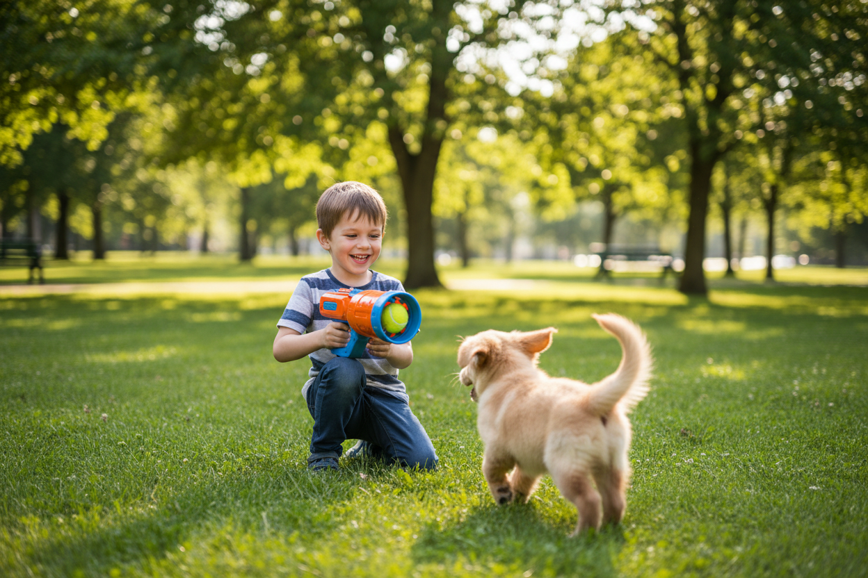 teniszkabda pisztoly legyen a kisfiú kezében
